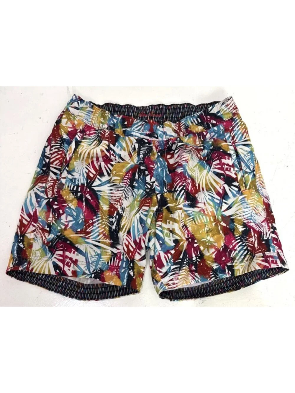 Robert Graham Multi Color Floral Palm Print Swim Trunks Board Shorts Size Large